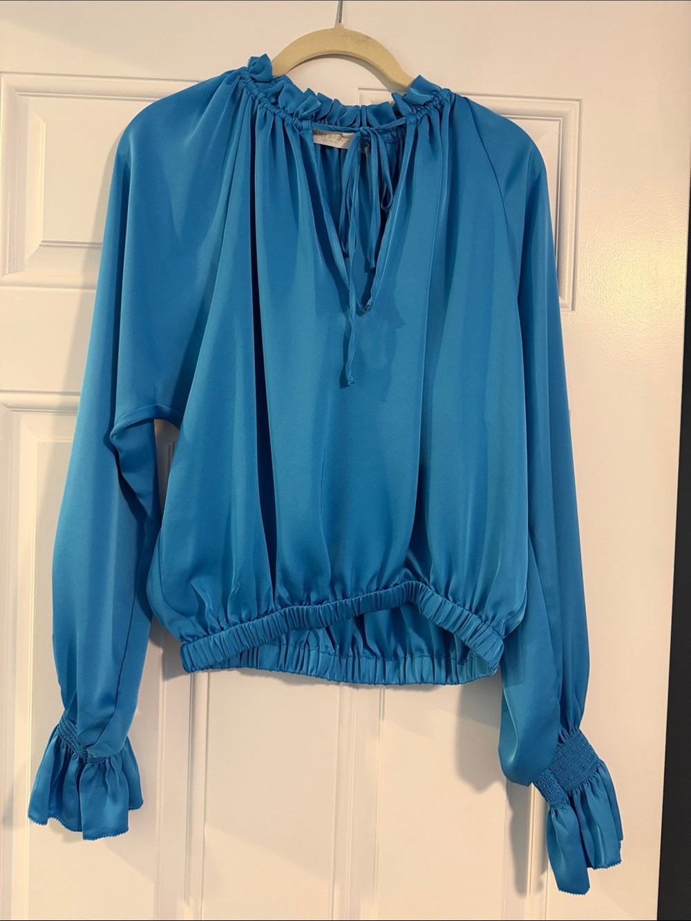 Ramy Brook Blue Peasant Tie-Neck Blouse